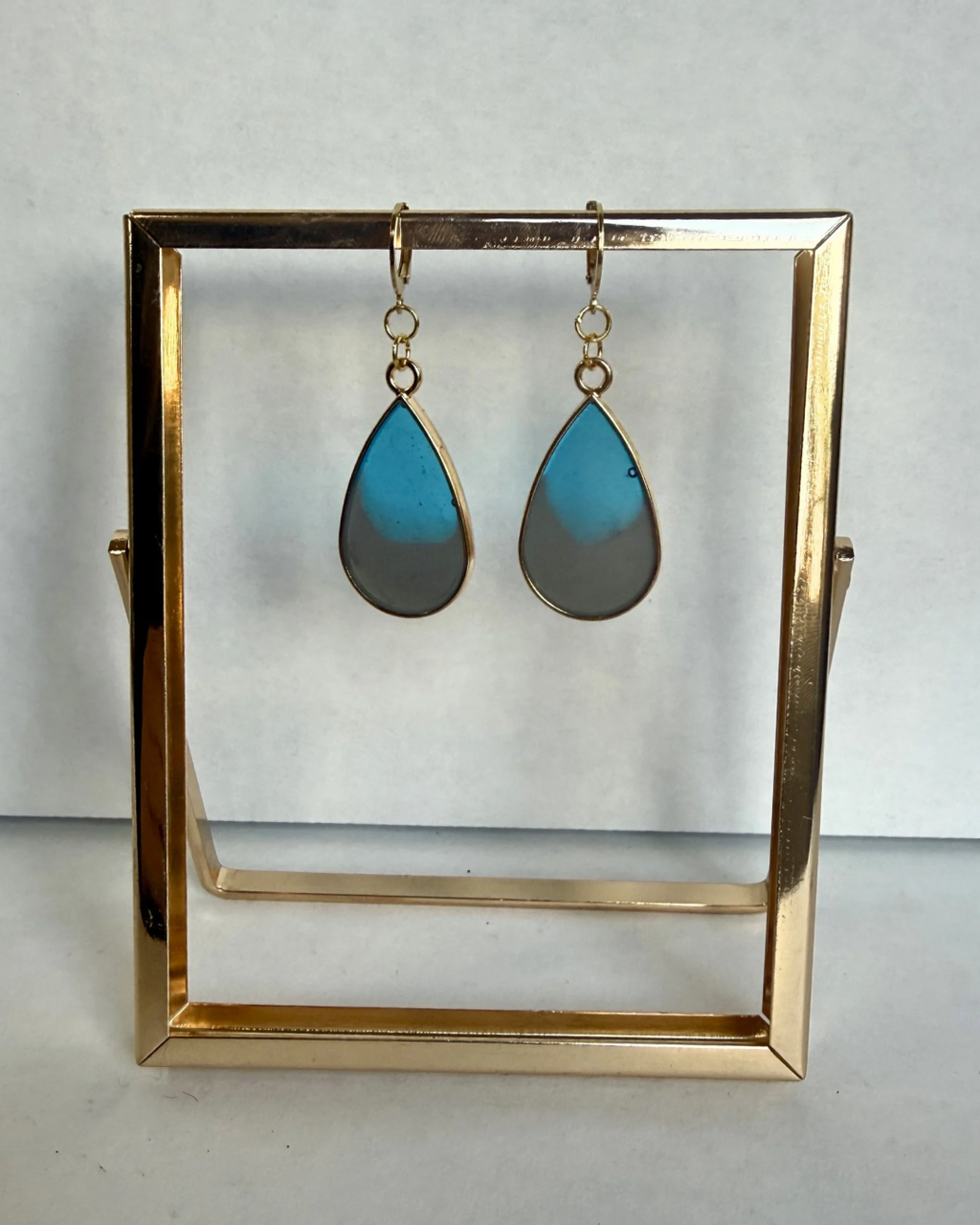Gold Teardrop with Blue & Gray Epoxy