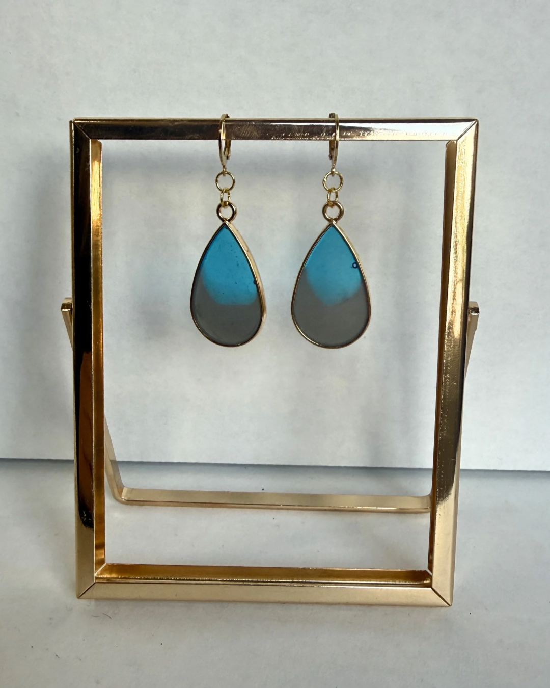 Gold Teardrop with Blue & Gray Epoxy