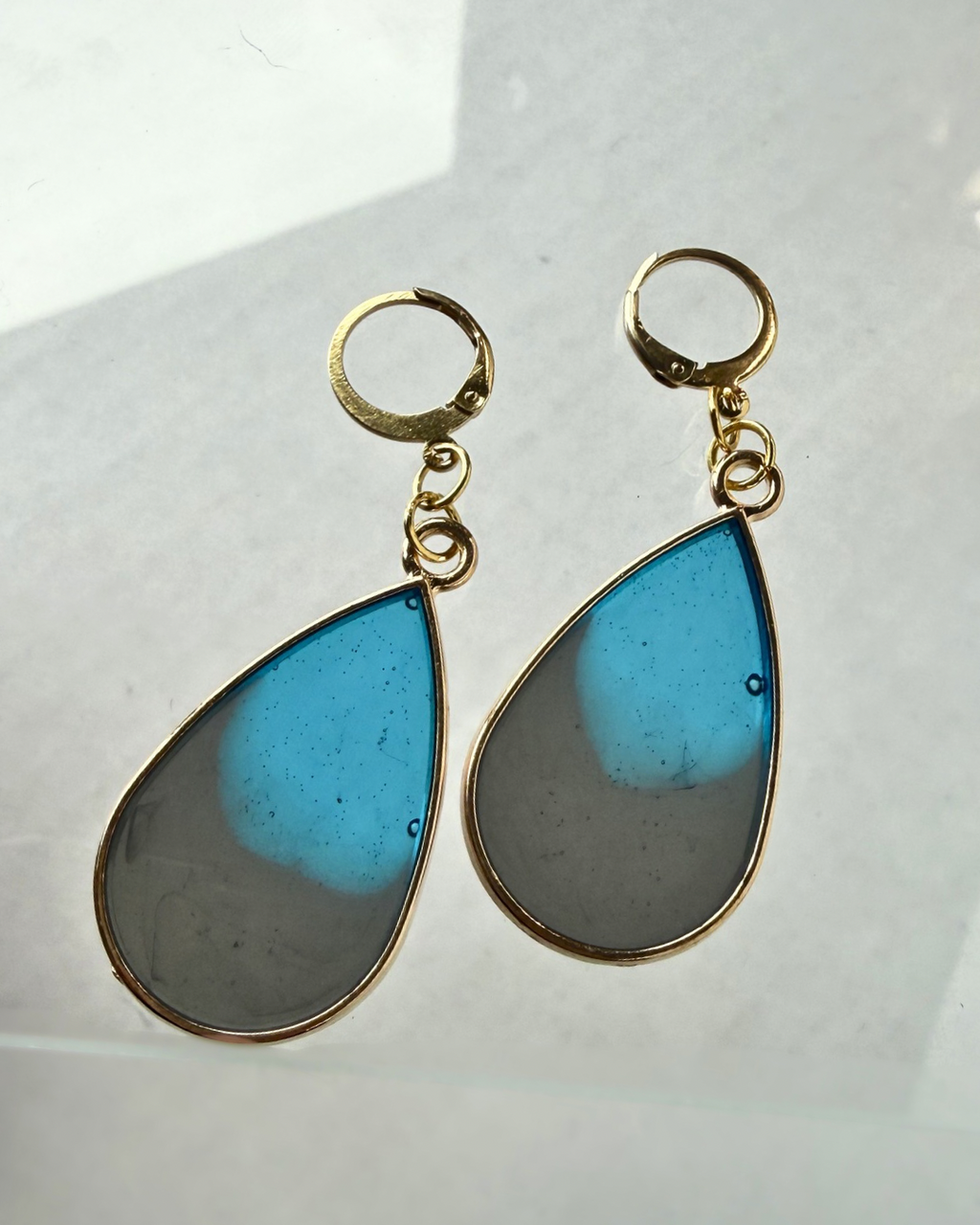 Gold Teardrop with Blue & Gray Epoxy